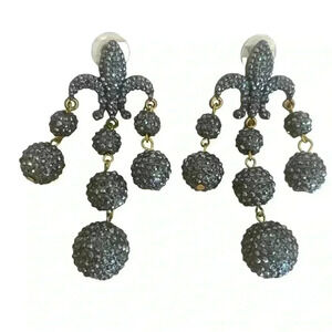 Fluer De Lis Womens Black Crystal Dangle Costume Earrings Large Heavy Fashion